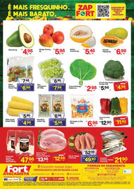 Tabloide Fort Atacadista Página 2: Mandioca €6,98, Abacate €4,98