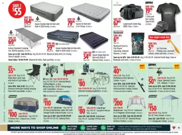 Canadian Tire flyer week 34 Page 15: Selected Camping Equipment €119,99, Coleman 10 x 10' Peak Canopy €139,99