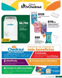 Folleto Chedraui Página 11: Mabe lavadora €8.795,00, Lysol Toallas desinfectantes €129,00