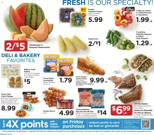 Food 4 Less weekly ad week 34 Page 6: Cantaloupe or Personal Watermelon €5,00, Great American Raw EZ Peel Shrimp €14,00