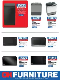 OK Furniture catalogue Page 2: Transparent Blue Twin Tub washing machine €3.899,00, Black Microwave Oven Hisense €1.699,00