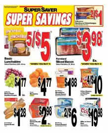 Super Saver weekly ad week 34 Page 1: Farmland Sliced Bacon €3,98, Maruchan Ramen Noodle Soup €2,98