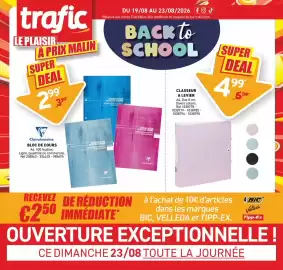 Catalogue Trafic semaine 34 page 1: Clairefontaine BLOC DE COURS €2,99, CLASSEUR A LEVIER €4,99