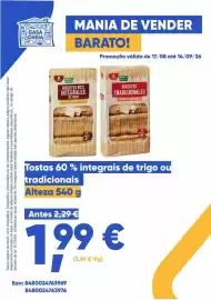 Folheto Casa Cheia Página 1: Tostas 60 % integrais de trigo ou tradicionais €1,99