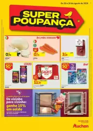 Folheto Auchan semana 34 Página 1: Presunto Serrano Noel €3,89, Cerveja Branca Sagres €11,69