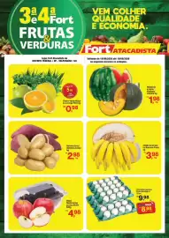Tabloide Fort Atacadista Página 1: Melancia inteira/aabboría €1,98, Prata - melao amarelo ou banana €3,98