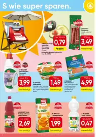 Spar Flugblatt woche 34 Seite 8: S-Budget Räucherlachs €4,99, S-Budget Orangen Nektar €1,99