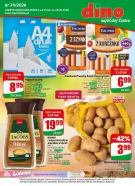 Dino gazetka tydzień 34 Strona 1: Ziemniaki wczesne €3,99, Papier ksero A4 500 arkuszy €8,95