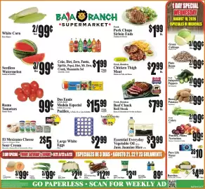 Baja Ranch weekly ad week 34 Page 1: White Corn €0,99, Seedless Watermelon €0,99