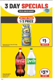IGA catalogue Page 2: Coca-Cola, Sprite or Fanta 2 Litre €3,70, Real Foods Corn Thins €1,00