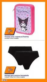 Catalogue Action semaine 34 page 18: Kuromi Trousse avec crayons et feutres €3,99, Sensabelle Strings sans couture €1,99
