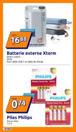 Catalogue Action semaine 34 page 9: Xtorm Batterie externe €16,88, Piles Philips €0,74