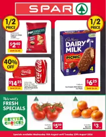 Spar catalogue week 34 Page 1: Cadbury Dairy Milk Picnic €6,25, Australian Murcott Mandarins €3,00