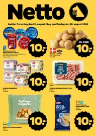 Netto tilbudsavis uge 34 Side 1: Glyngøre tun eller Sæby chilensk makrel €10,00, K-Salat pålægssalat €10,00