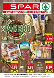 Spar Flugblatt woche 34 Seite 1: TANN Berner Würstl €4,99, Bio-Burger €3,99
