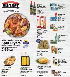 Sunset Foods weekly ad week 34 Page 1: Bonanza Cabernet Sauvignon €17,10, Ice Mountain Water €3,99