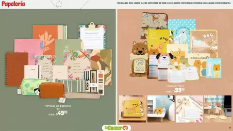 Folleto La Comer Página 11: Variedad de papelería €49,00, Colección pets €99,00