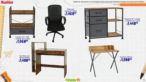 Folleto La Comer Página 16: Cajonera de 1 nivel + estante con ruedas €1.068,00, Escritorio €1.298,00