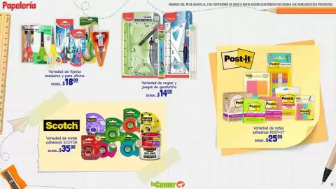 Folleto La Comer Página 5: Scotch - variedad de cintas adhesivas €35,00, Post it - variedad de notas adhesivas €25,00