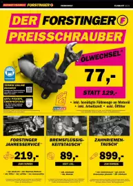 Forstinger Flugblatt Seite 4: Bremsflüssigkeitstausch €89,00, Zahnriementausch €899,00
