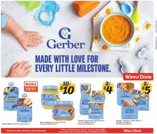 Winn Dixie weekly ad Page 6: Gerber baby food jars €10,00, Gerber Simply Pick-Ups, Puffs or Lil Crunchies €4,00