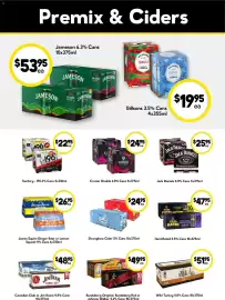 Drakes catalogue Page 3: Bundaberg Original, Bundaberg Red or Johnnie Walker 4.6% Cans €49,95, Jameson 6.3% Cans €53,95