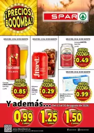 Folleto SPAR semana 34 Página 1: Frised cola €0,29, Cruzcampo pilsen €0,85