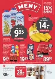 MENY tilbudsavis uge 34 Side 1: Koteletter af dansk kalv €89,95, Coca‑Cola, Fanta og andre læskedrikke €9,95