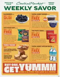 Central Market weekly ad week 34 Page 1: Central Market Hummus €4,98, Central Market oven-roasted deli meat €19,99