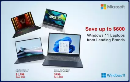 Canada Computers flyer Page 2: ASUS Zenbook Microsoft acer Save up to $600 Windows 11 Laptops from Leading Brands 500 ASUS