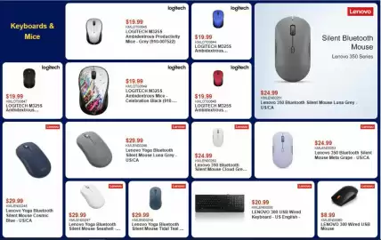 Canada Computers flyer Page 9: Logitech m325s ambidextrous €19,99, Lenovo yoga bluetooth silent mouse seashell €29,99