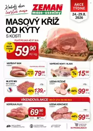 ZEMAN leták týden 35 Strana 1: Vepřový bok s kostí €79,90, Uzená pečeně s kostí €99,90