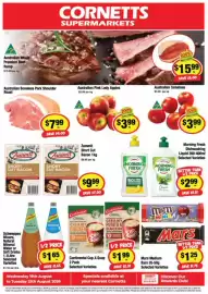 CORNETTS catalogue week 34 Page 1: Mars Medium Bars €1,25, Australian Boneless Pork Shoulder Roast €7,99