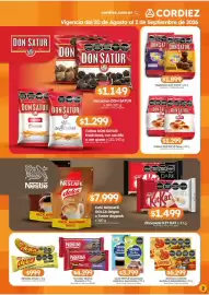 Folleto Cordiez Página 2: Don satur - bizcocho €1.149,00, Nestlé - chocolate kit kat €1.499,00