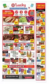 Lucky Supermarkets weekly ad week 34 Page 1: Smucker's Uncrustables €2,99, Ruffles, Doritos, Tostitos or Baked Chips €1,99