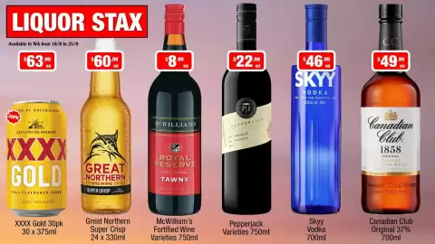 Liquor Stax catalogue week 34 Page 1: Pepperjack Varieties €22,99, Skyy Vodka €46,99
