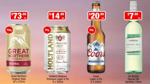 Liquor Stax catalogue week 34 Page 3: Holtland Belgium Premium Lager €14,99, Great Northern Original €73,99