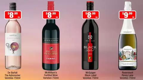 Liquor Stax catalogue week 34 Page 4: De Bortoli The Astronomer Varieties €8,99, Rosemount Penny Lane Varieties €9,99