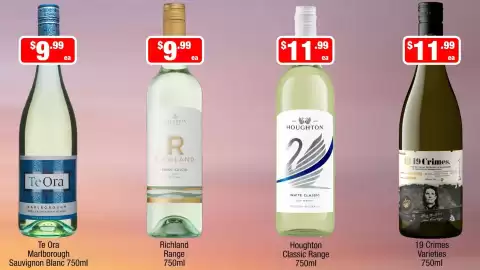 Liquor Stax catalogue week 34 Page 5: Te Ora Marlborough Sauvignon Blanc €9,99, Houghton White Classic €11,99