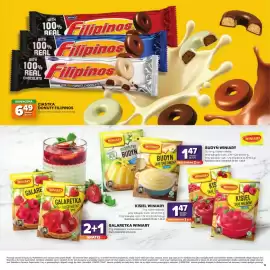 Stokrotka gazetka Strona 19: Kisiel Winiary smak malinowy €1,47, Ciastka Donuty Artiach Filipinos z białą czekoladą €6,49