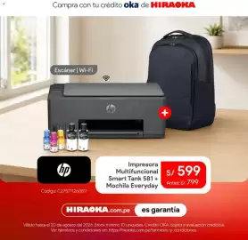 Catálogo Hiraoka Página 4: Hp Impresora Multifuncional Smart Tank 581 + Mochila Everyday €599,00