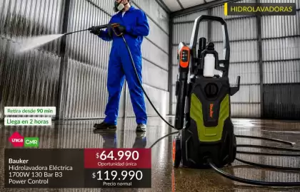 Catálogo Constructor Sodimac Página 10: Bauker - hidrolavadora eléctrica 1700w 130 bar b3 power control €64.990,00