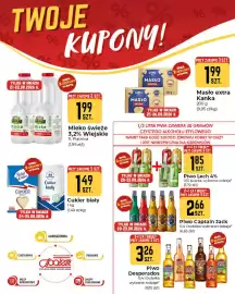 Społem Częstochowa gazetka tydzień 34 Strona 2: Mleko świeże 3,2% Wiejskie €1,99, Cukier biały €1,49
