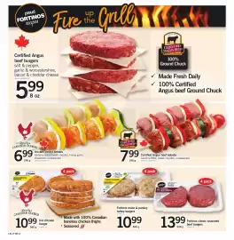 Loblaws flyer week 34 Page 7: Fortinos hot chicken burger €10,99, Fortinos classic seasoned beef burgers €13,99