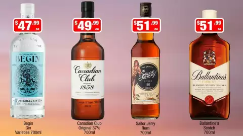 Liquor Stax catalogue Page 9: Canadian Club Original €49,99, Sailor Jerry Rum €51,99