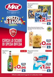 Volantino MAX Supermercati Pagina 1: Mozzarella Invernizzi €1,89, Birra Beck's €0,95