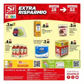 Volantino Sì con te Pagina 24: Passata di pomodoro al vapore Valfrutta €4,99, Uva bianca senza semi €2,99