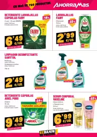 Folleto AhorraMas semana 34 Página 15: Fairy cápsulas lavavajillas €6,49, Ariel pods original €9,49