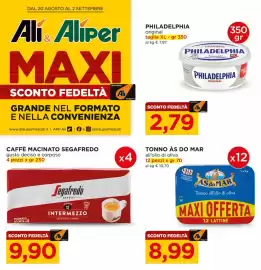 Volantino Alì Supermercati Pagina 1: Caffè macinato Segafredo Intermezzo €9,90, Tonno Às do Mar all'olio di oliva €8,99