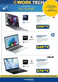 Volantino Euronics Pagina 8: HP OMNIBOOK 3 €649,99, ASUS VIVOBOK 14 €679,99